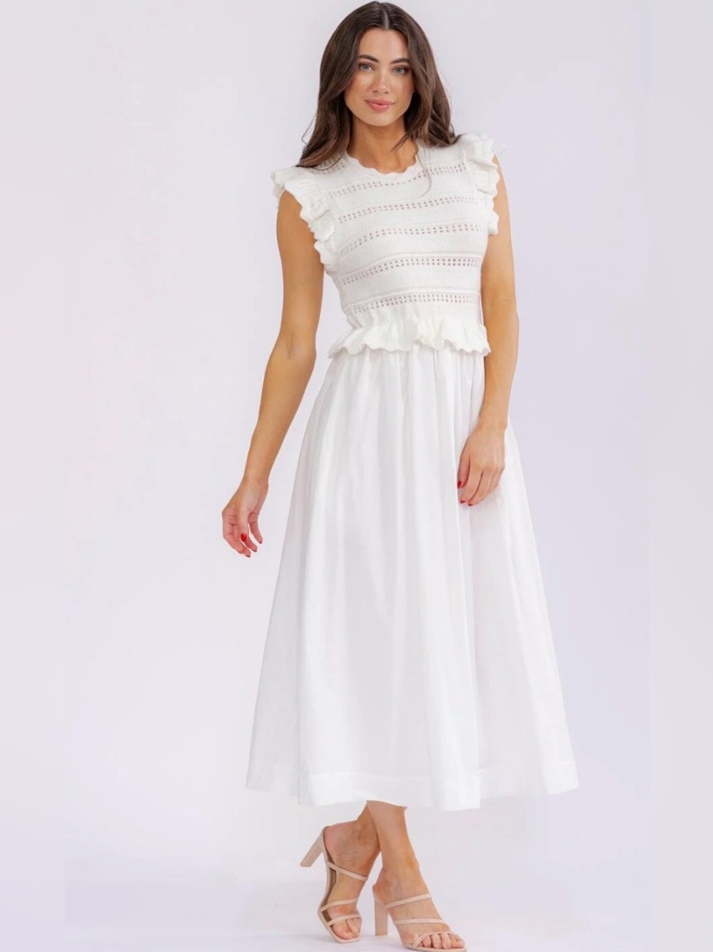 White Maxi Dress with Crochet Bodice - Women